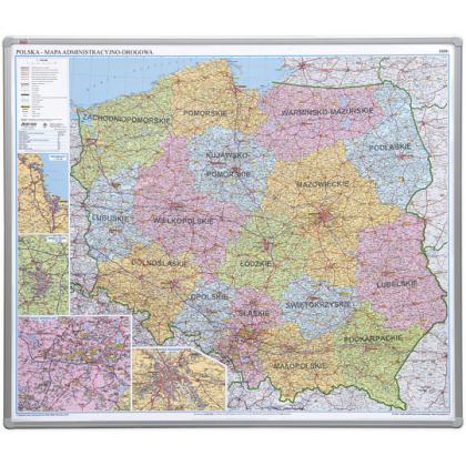 Mapa ścienna 2x3 administracyjna Polski, w ramie alumin., pow. magnetyczna&nbsp102×120